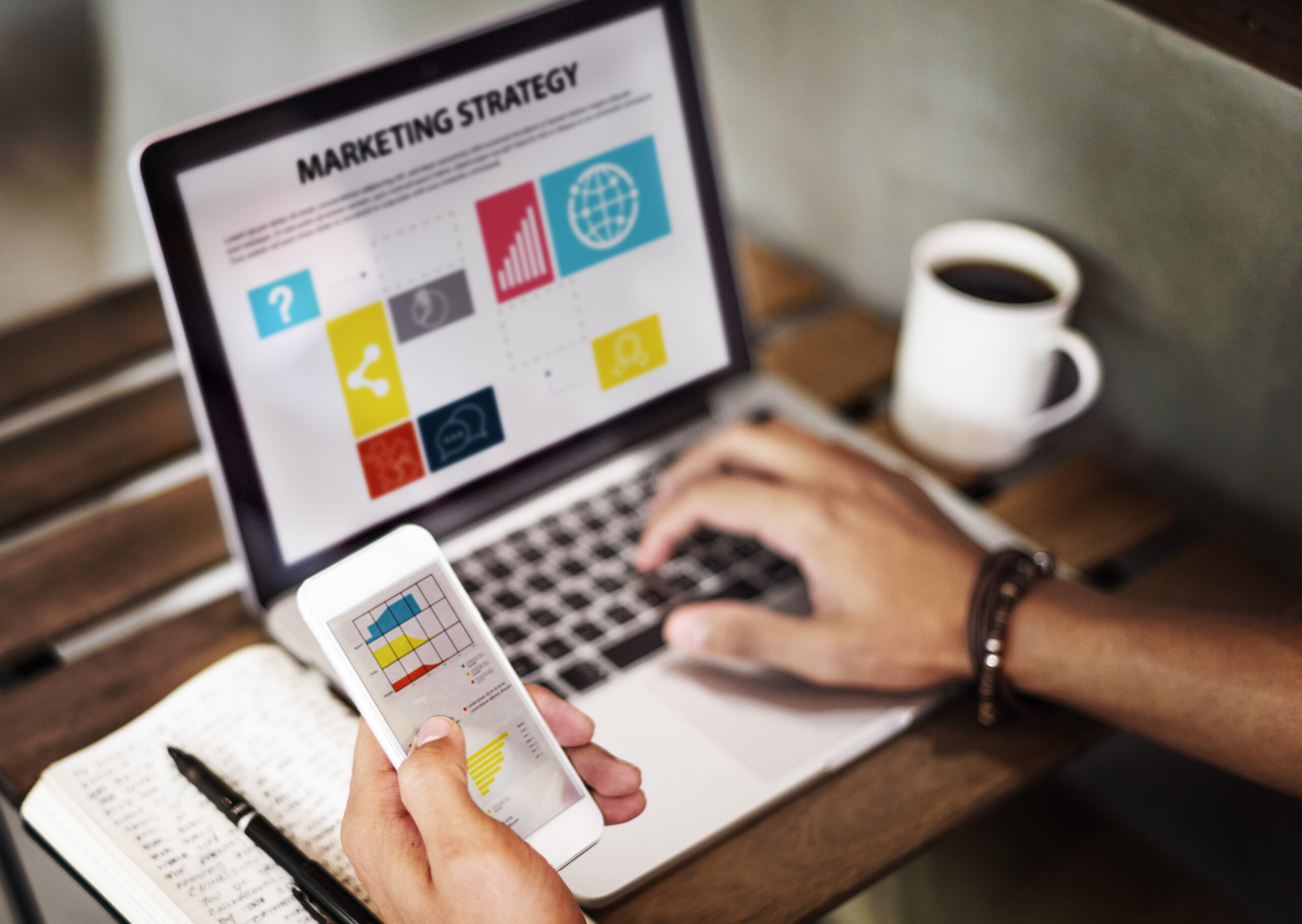 Marketing Strategy Connting Digital Devices Concept Marketing Strategy Connting Digital Devices Concept